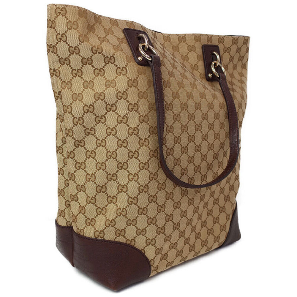 Gucci GG Charm Canvas Tote Ebony Bag Beige Brown